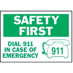 Polyester adhesive sign for displaying emergency instructions in industrial facilities. Each sign measures 3 1/2 in x 5 in with a thickness of 0.01 in. Mounts directly onto surfaces; not retroreflective and does not glow in the dark. Pack of 5.