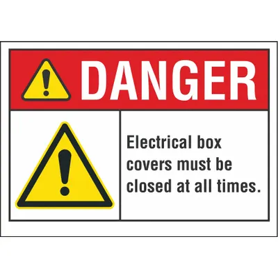 LYLE Electrical Panel Danger Reflective Label: Reflective Sheeting - Danger: Electrical Box Covers Must Be Closed At All Times. Signs