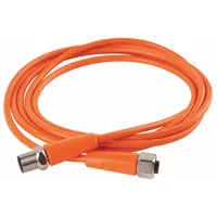 Double-ended cordset with M12 male straight and M12 female straight connectors. Features 5 pins, 22 AWG wire, and a 2 m orange PVC jacket. Designed for flexing applications in industrial automation, robotics, and material handling where reliable signal and power transmission is required