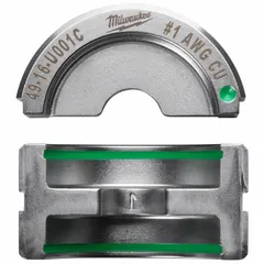 Replacement upper and lower crimping die set for use with MILWAUKEE 2679-20 crimping tool and 49-16-U000 die holder. U-style dies accommodate 1 AWG conductors for electrical wire and cable crimping. Green color.