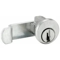 Keyed cam lock with keyed-different design, constructed from zinc die-cast with nickel finish. Features a 5/8 in straight cam width. Suitable for securing cabinets, panels, and enclosures in industrial, electrical, and commercial applications.