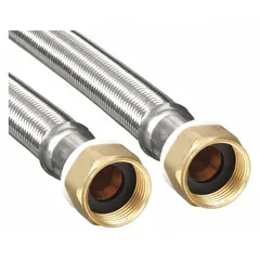 This water heater connector is used to connect a water heater to supply lines in plumbing systems. It features a 24-inch length, 250 psi pressure rating, and construction from PVC and copper. Suitable for hot water applications within a 40° to 180°F temperature range.