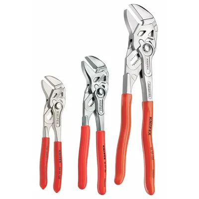KNIPEX Plier Wrench Set: Flat, Push Button, 1 in_2 in_1 1/2 in Max Jaw Opening - Tongue & Groove Pliers Sets
