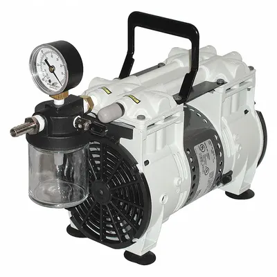 WELCH Piston Vacuum Pump: 0.333 hp, 1 Phase, 115V AC, 29.8 in Hg Max Vacuum, 2.3 cfm - Rocking Piston High Flow Compressor/Vacuum Pumps