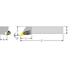 Indexable turning and profiling toolholder for external turning, facing, and profiling on lathes and CNC machines. Accepts indexable inserts with 16 mm cutting edge. Suitable for general metalworking applications requiring accurate surface finishes and tight tolerances.