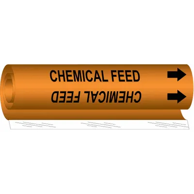 BRADY Pipe Marker: Chemical Feed, Orange, Black, Fits 1 1/2 to 2 3/8 in Pipe O.D. - Chemical Feed Wrap-Around Pipe Markers