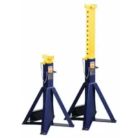 These HEIN-WERNER heavy-duty jack stands feature a 10-ton load capacity and a maximum extended height of 52 inches. Constructed with a square steel base and a rectangular saddle, they use pin adjustment for height changes. Sold as a pair, they are suitable for supporting vehicles and equipment during maintenance in workshops and service bays