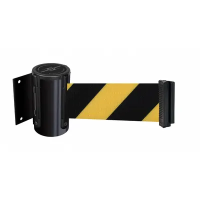 TENSABARRIER Retractable Belt Barrier: Fixed Mounting Plate, 7 1/2 ft Belt Lg, Pattern - Wall-Mount Retractable Belt Barriers