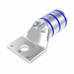 Copper compression lug for terminating 350 kcmil stranded copper wire to a 3/8 in stud. Rated for 470 amps. Suitable for use in power distribution, switchgear, and heavy electrical equipment connections.