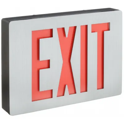 LITHONIA LIGHTING Exit Sign: Emergency Battery Backup, LED, Black, Red, 1 Faces, Ceiling - Aluminum Lighted Exit Signs