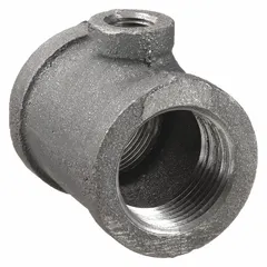 This medium-pressure threaded pipe tee connects three pipes in a T-shaped configuration. It is a Class 150 fitting rated for 300 psi at 150°F, suitable for use in water, air, or steam lines in industrial plumbing and process piping systems.