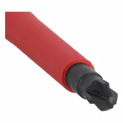 Pozidriv screwdriver with #2 tip size and 3-7/8 in shank length. Insulated shaft with cushion grip handle. Used for fastening Pozidriv screws in electrical work where insulation is required.