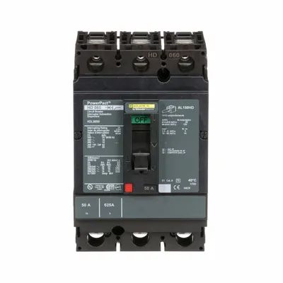 SQUARE D Molded Case Circuit Breaker: 50 A Amps, 25kA at 240V AC, Fixed, Line/Load Lug - H-Frame Square D Molded Case Circuit Breakers