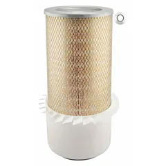 Engine air filter with round-oval shape and axial seal. Outside diameter 7 15/16 in. Removes airborne contaminants to protect engine components in agricultural and industrial equipment.