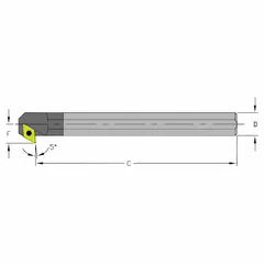 Indexable boring bar for internal machining operations such as boring, turning, and facing. Suitable for applications requiring precision and surface finish in metalworking.