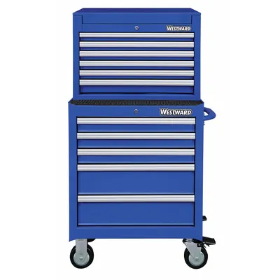 WESTWARD Tool Chest and Cabinet Combination: 11 Drawers, Light Duty, Keyed - Light-Duty Top Chest & Rolling Cabinet Combos