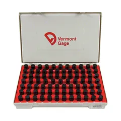 This Go (Plus) pin gauge set includes pins from 19 mm to 20.98 mm in 0.01 mm diameter increments, with ZZ tolerance class. The black oxide finish provides corrosion resistance. Used for go/no-go dimensional inspection of holes and bores in machining and manufacturing applications.