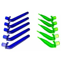 Set of 10 ABS plastic pegs for lab drying racks, including 5 large and 5 small pegs. Each peg measures 6 inches in length, 3/8 inch in width, and 2 inches in overall height. Used to organize and air-dry lab glassware, tubing, and small instruments
