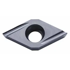 Diamond indexable turning insert for precision machining of non-ferrous materials. Used in turning, facing, and profiling operations to achieve high surface finish. Suitable for applications on aluminum, copper, and plastics.