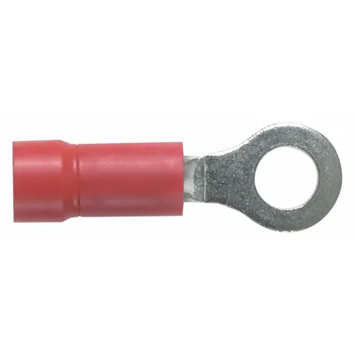 PANDUIT Ring Terminal: Red, Vinyl Insulation, #6 Stud Size, 22 AWG to 16 AWG Wire Sizes - Insulated Ring Terminals
