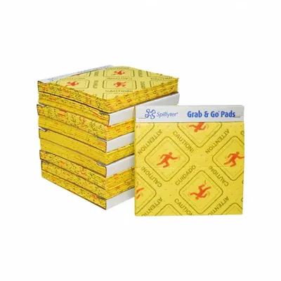 SPILFYTER Printed Message Sorbent Pad HVU-70TAB, 16 in x 16 in, Yellow, Caution - Printed Message Sorbent Pads