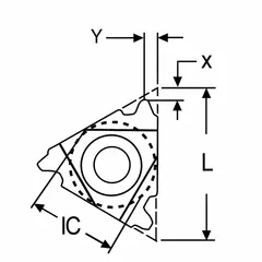 Carbide insert for internal and external thread turning on CNC lathes and manual machines. Used in general metalworking to cut threads in workpieces.