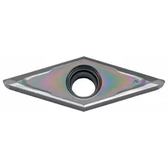 This diamond indexable turning insert is used for precision machining of non-ferrous materials such as aluminum, copper, and plastics. It is suitable for turning, facing, and profiling operations requiring high surface finish and extended tool life.