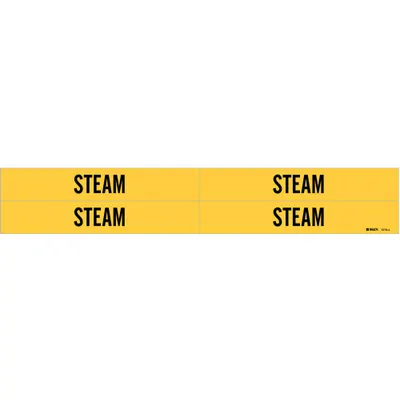 BRADY Pipe Marker: Steam, Yellow, Black, Fits 3/4 to 2 3/8 in Pipe O.D., 4 Pipe Markers - Steam Adhesive Pipe Markers