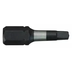 Slotted-head impact bit with 1/4" hex shank for standard-duty fastening. Made from alloy steel. Suitable for use with impact drivers in general assembly, maintenance, and repair tasks. Sold in a 25-pack.