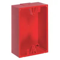 This red polycarbonate back box kit is designed to enclose and mount Stopper Stations. It provides a protective housing for alarm and wall fixture covers in industrial environments, shielding internal components from dust and impact