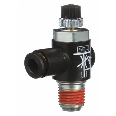 ARO Cylinder Port Flow Control Valve: Elbow Fitting, Knurled, 2/3 in Valve Body Size - Elbow-Style Speed Control Valves