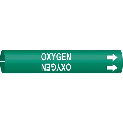 BRADY Pipe Marker: Oxygen, Green, White, Fits 3/4 to 1 3/8 in Pipe O.D., 1 Pipe Markers - Oxygen Snap-On Pipe Markers