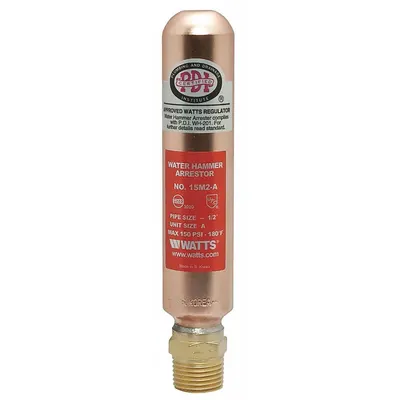 Watts Water Hammer Arrestor: 1/2 in Pipe Size, NPT, 5 15/16 in Overall Ht - Water Hammer Arrestors