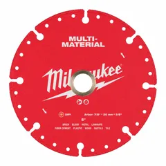 This 5 in diameter diamond blade is designed for dry cutting of masonry, metal, plastic, and tile. It features a 5/8 in to 7/8 in arbor size for compatibility with various saws. Suitable for demolition, renovation, and construction tasks requiring a compact cutting tool.