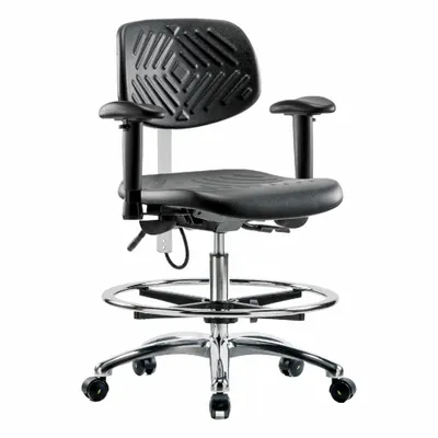 OEM Task Chair: Polyurethane, Arms Included, Ht Range 20 1/4 in to 28 in, 16 in Seat Wd - Polyurethane ESD & Cleanroom Chairs