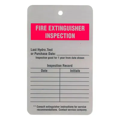 SEE ALL INDUSTRIES Tag: Fire, 3 in Wd, 5 in Ht, White, Rectangle, Laminated, Embossable Aluminum - Safety
