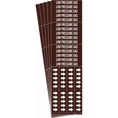 BRADY Low Pressure Gas Adhesive Pipe Marker - Low Pressure Gas Adhesive Pipe Markers