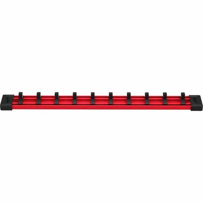 MILWAUKEE Socket Rail: Black/Red, 1 7/16 in Overall Wd, 10 Posts/Slots, Plastic - Socket Rails & Trays